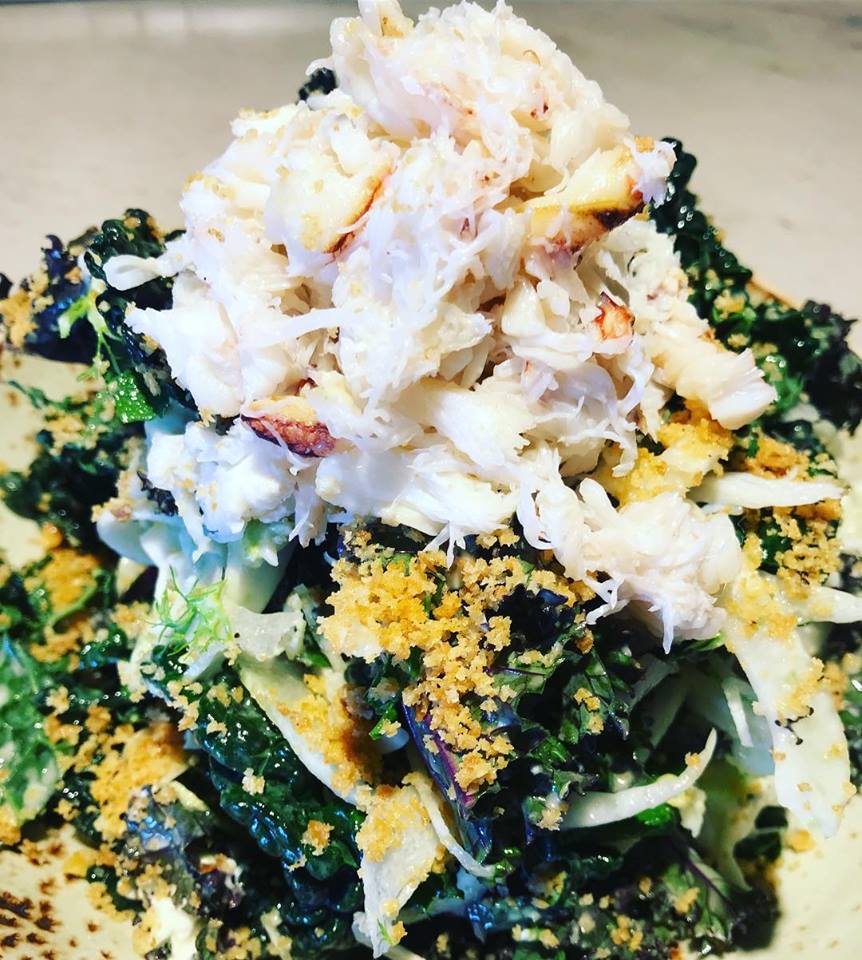kale and Dungeness crab